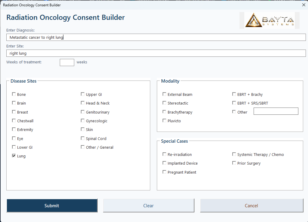 Radiation Oncology Consent Builder interface preview