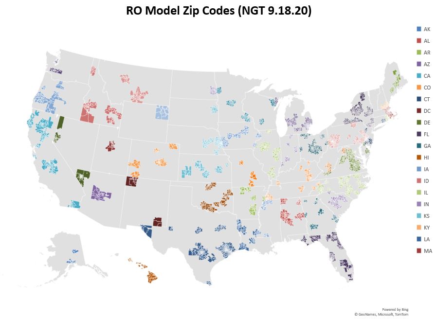 RO Model ZIP code map